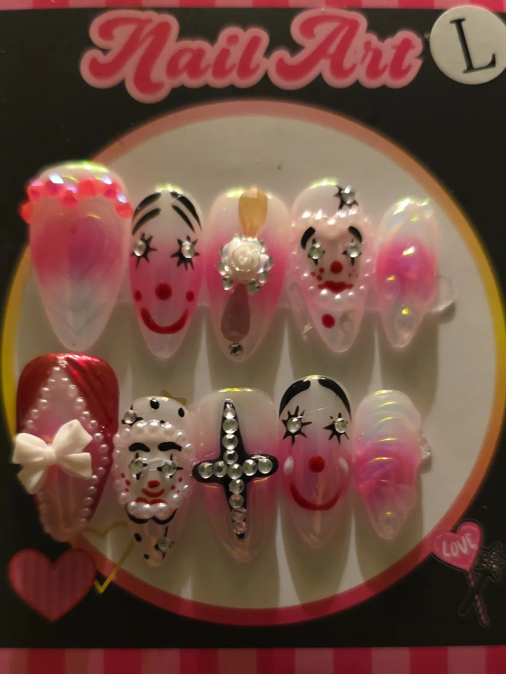 — Pink Clown Decorative Fake Nails Size Large
